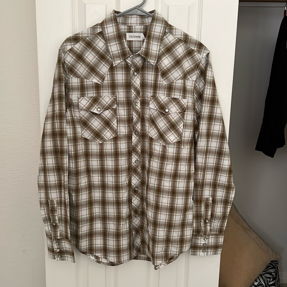 Tecovas medium pearl snap plaid button down